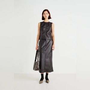 Gap brown faux Leather Skirt midi chic boho 6 new with tags